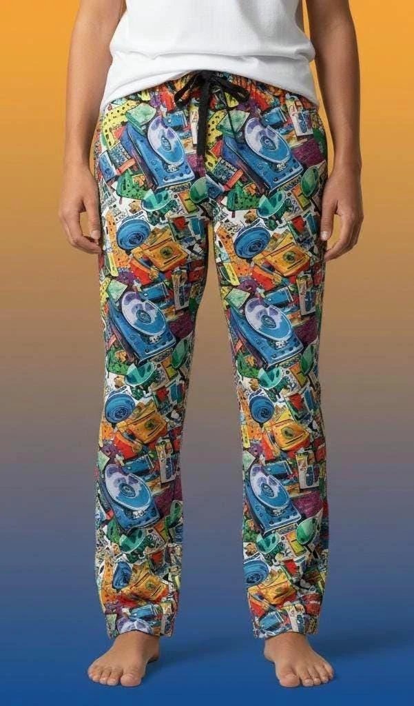 Nostalgia-Core Pajama Pants for 90s Music Lovers — Mixtape AOP Lounge Bottoms, Retro Cassette Print Sleepwear, Vintage Vibes Loungewear