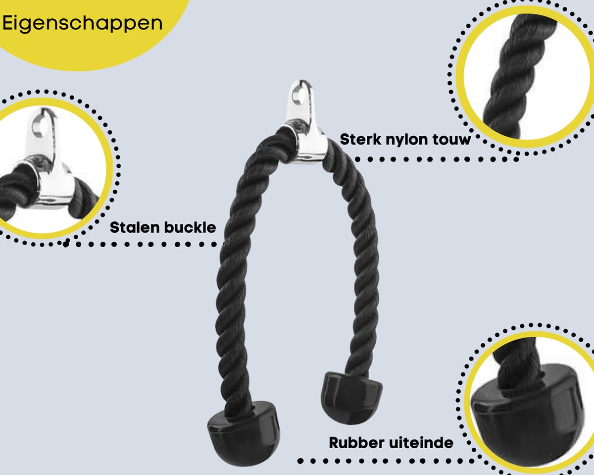 Tricep Rope - Trekkoord voor Krachtstation - Zwart - Nylon 70 CM