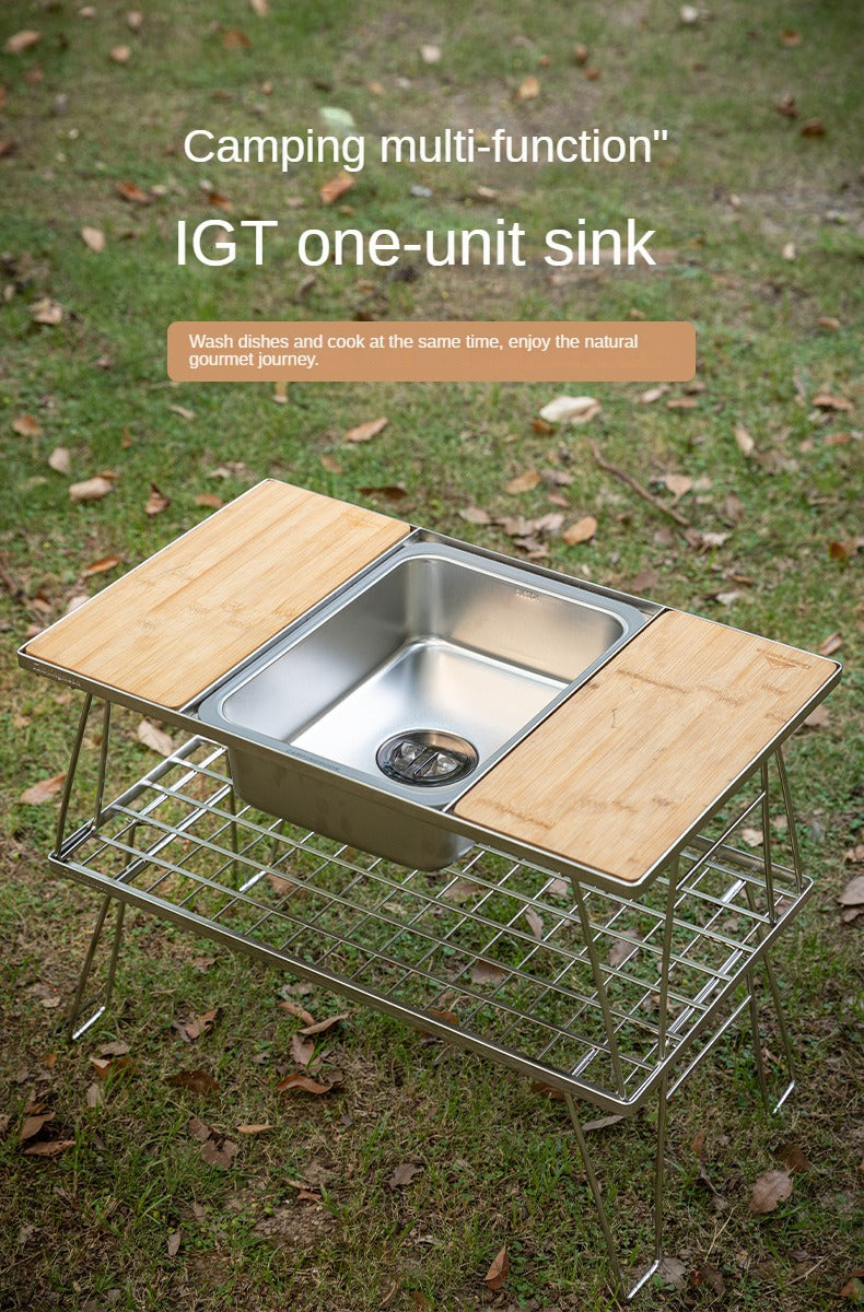 Campingmoon CK-26 IGT One Unit Sink Portable Lightweight Multi-Function Storage Basin Stainless Steel Outdoor Kitchen Sink Add-on Accessories