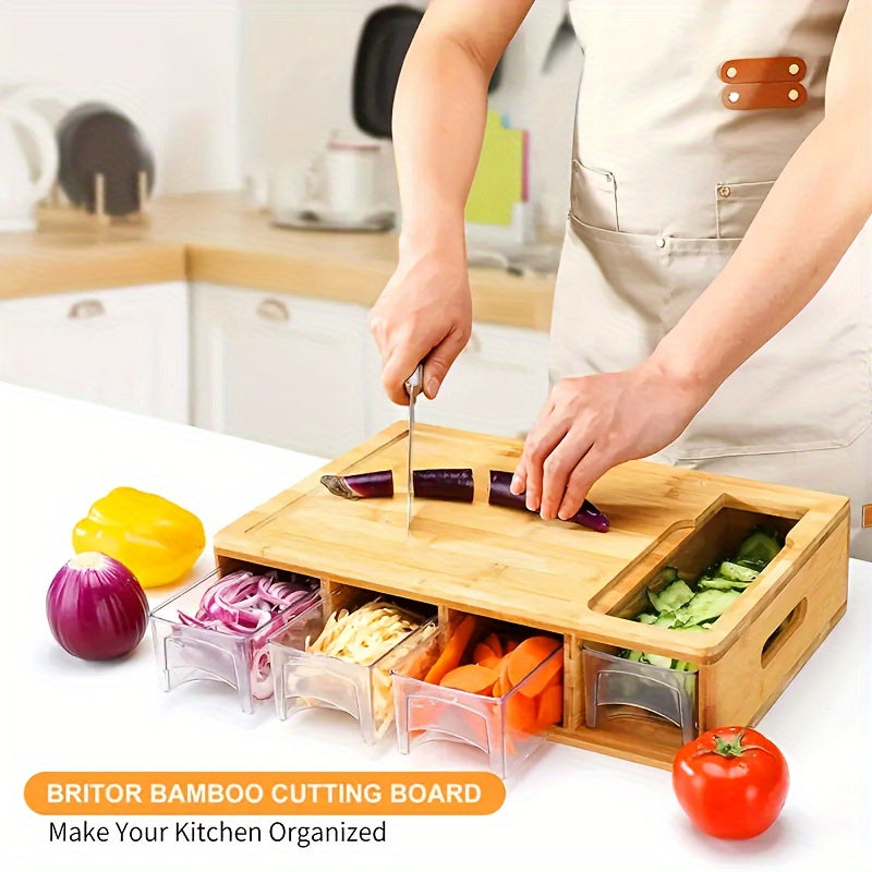 Bamboo Cutting Board Set with Sliding Bars & Blades TJR5K9G