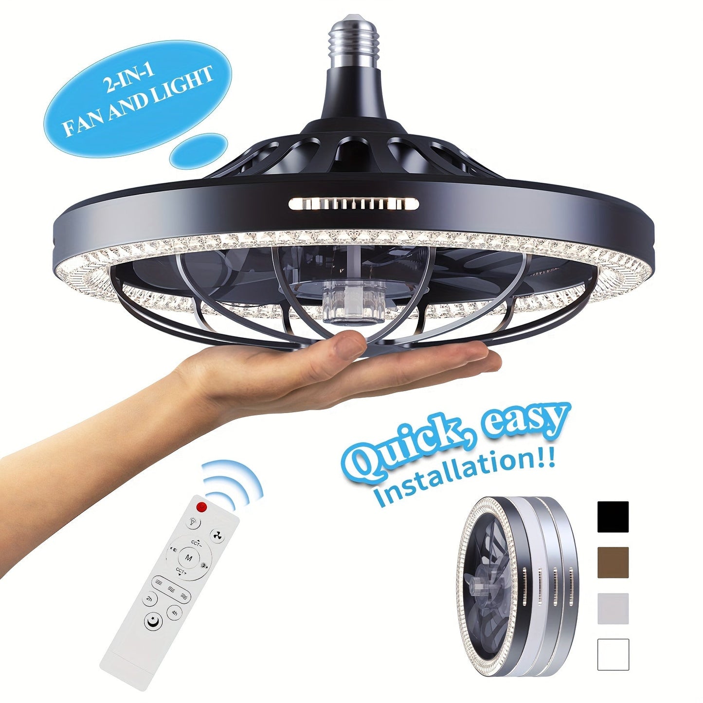 Ceiling Fan with Light & Remote, E26/E27 Base, 3 Speeds – TJR9T3W