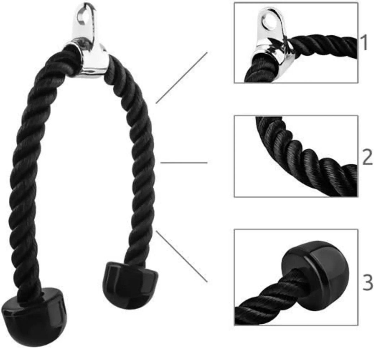 Tricep Rope - Trekkoord voor Krachtstation - Zwart - Nylon 70 CM