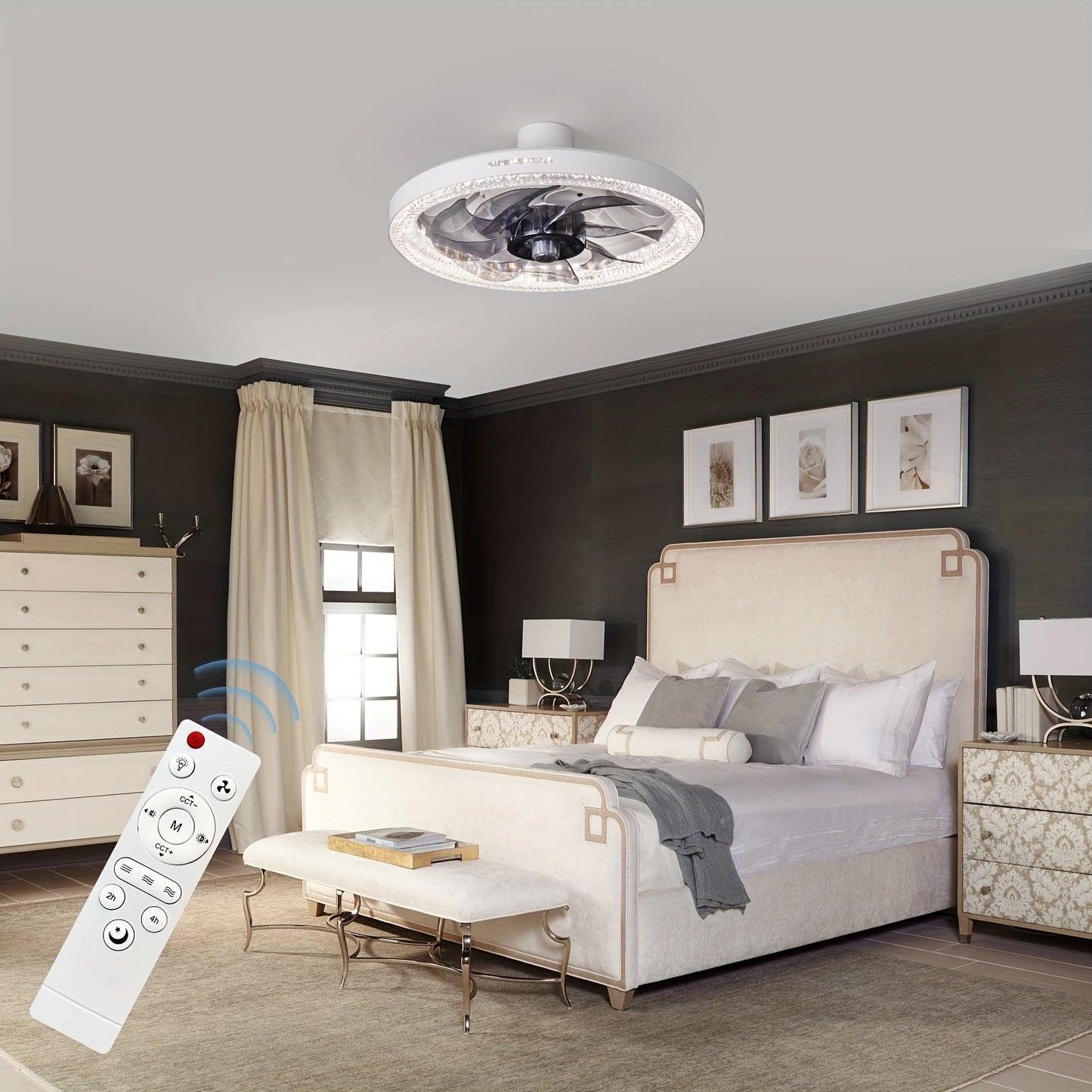 Ceiling Fan with Light & Remote, E26/E27 Base, 3 Speeds – TJR9T3W