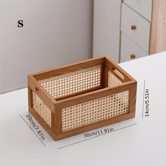Boho Style Rattan Wooden Storage Basket - HH9L
