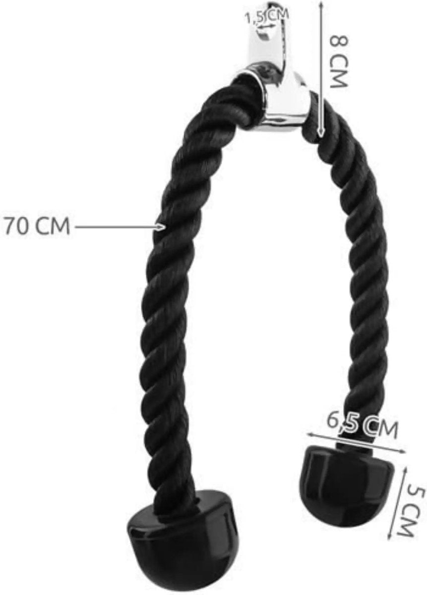 Tricep Rope - Trekkoord voor Krachtstation - Zwart - Nylon 70 CM