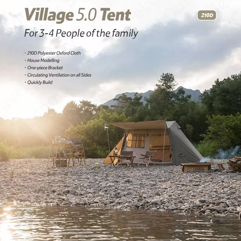 Naturehike Village 5.0 Automatic Tent Gen 1 4 Person Outdoor Camping Glamping Tent Windproof Waterproof Quick Build Camp Cabin Style Family Shelter 5