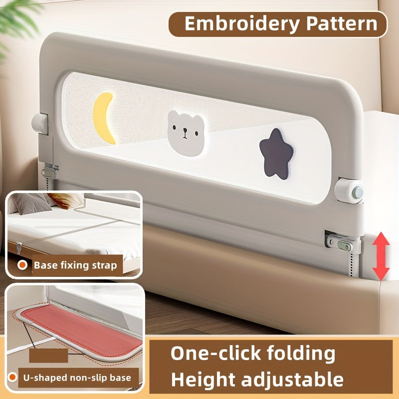 Gray Foldable Bed Guardrail  AntiFall Bumper for QueenFull Beds-L7TP