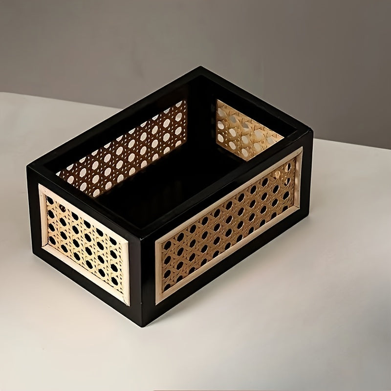 Japanese-Style Wooden Rattan Woven Storage Basket - RFC8