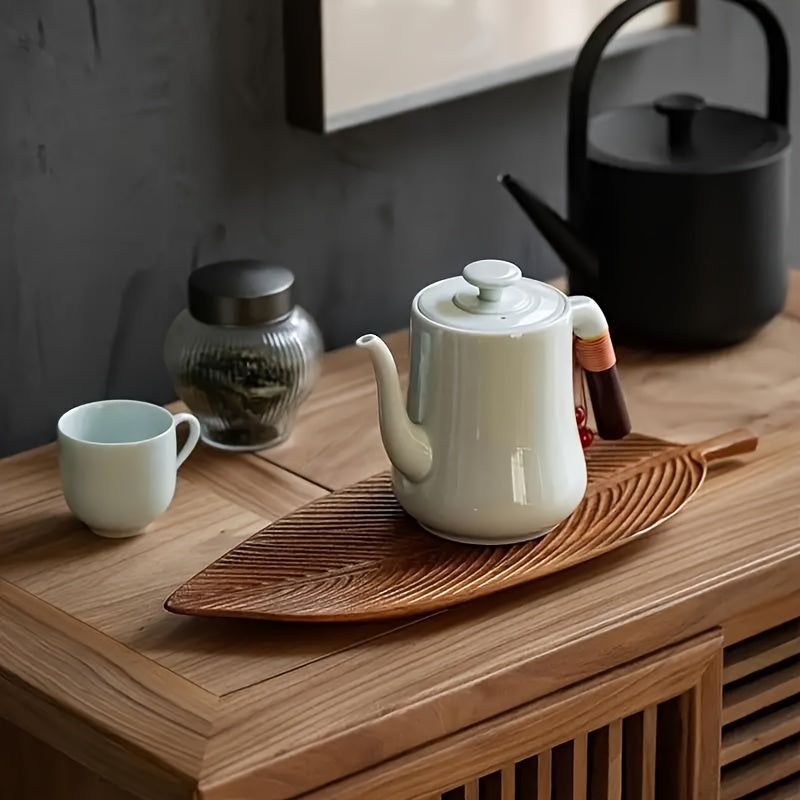 GOXAWEE Leaf-Shaped Acacia Wood Serving Tray with Handle - V1SC