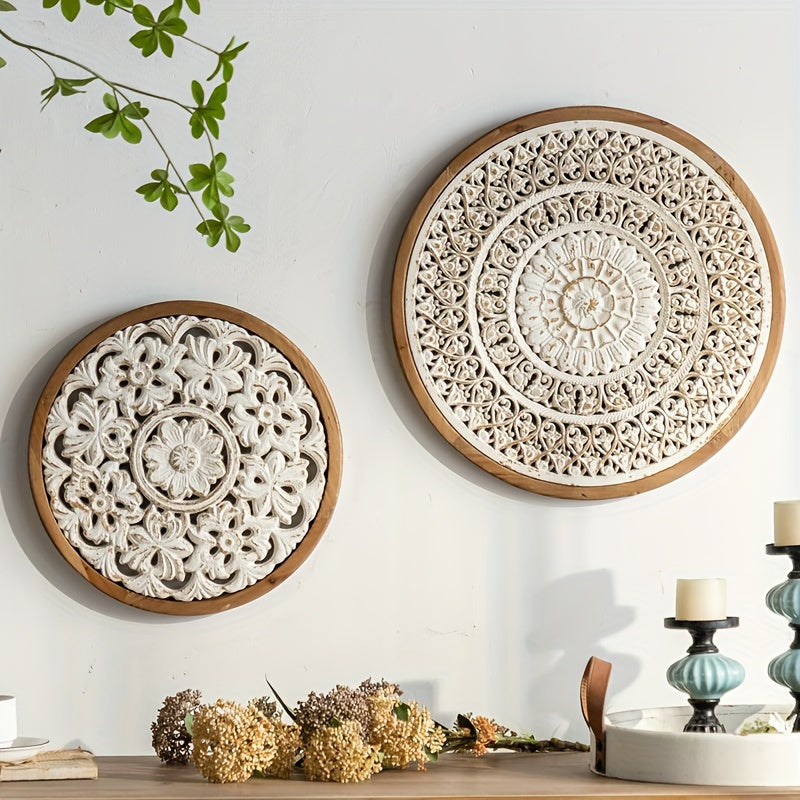 Vintage-Inspired White Wooden Wall Hanging with Floral Design - F2KL