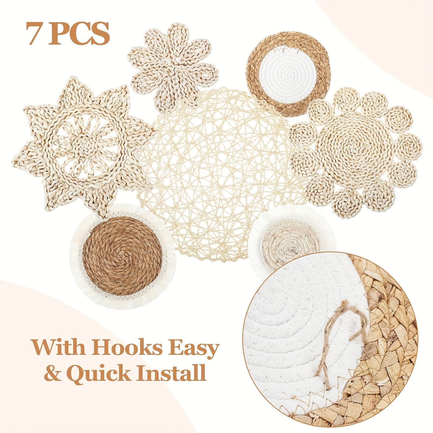 7 Style Boho Wall Baskets Hanging Rustic Rattan Decor - SL2M