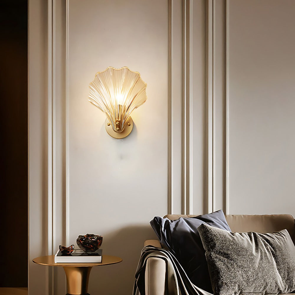 Brass And Glass Seashell Wall Light With E14 Bulb Base