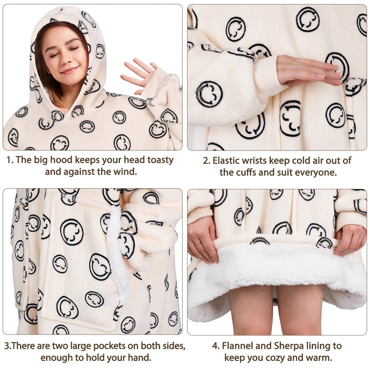 Smile Plush Hoodie Blanket