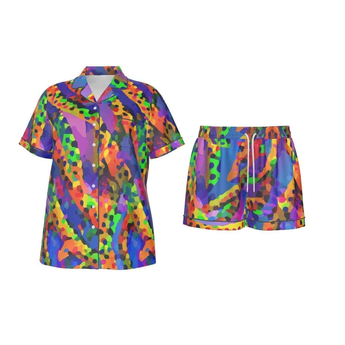 Vibrant Sunset Gradient Silk-Like Pajama Set - Luxury Summer Loungewear for Bold Comfort