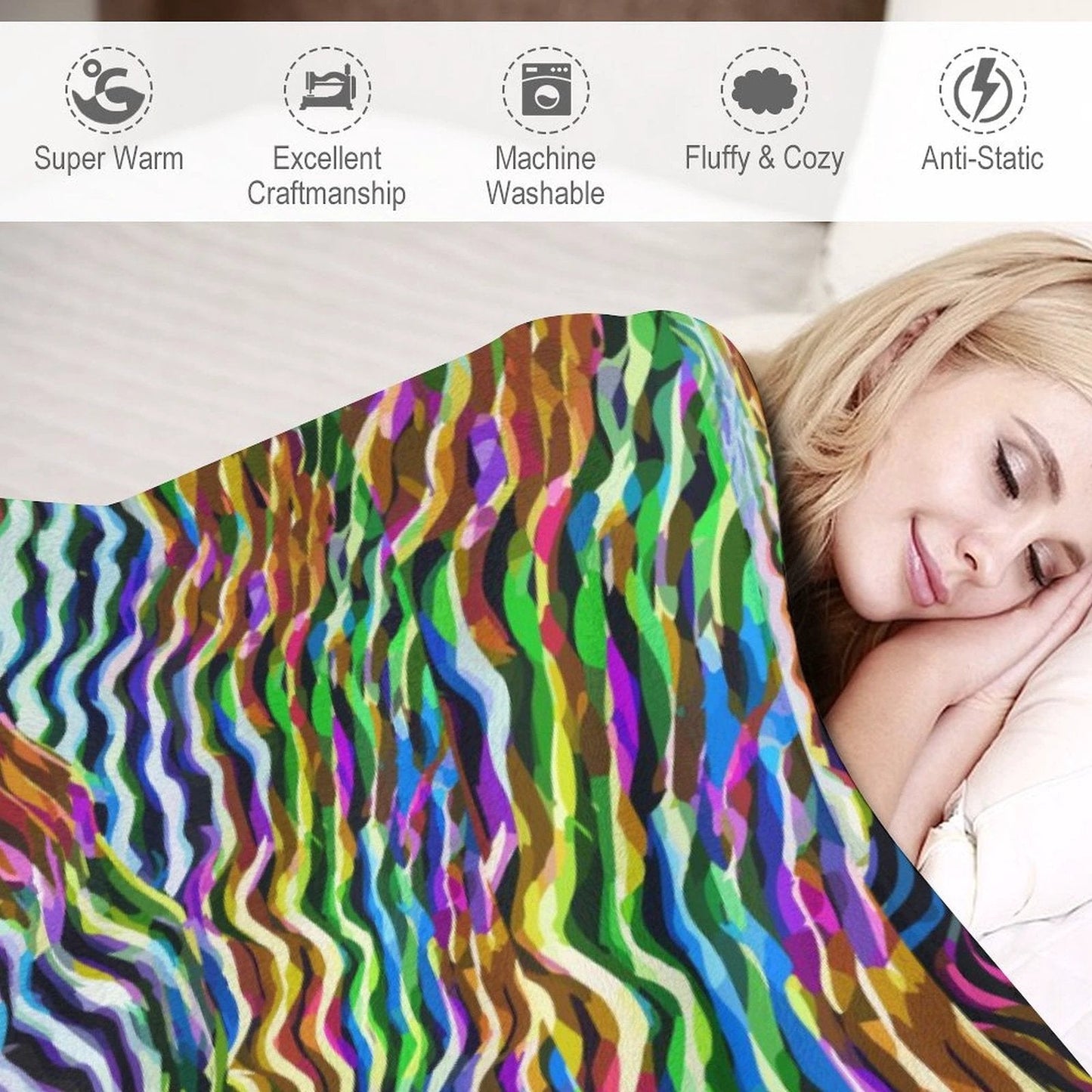 Lightning Complex AOP Flannel Throw Blanket 30"×40" | Psychedelic Ribbon-Wave Maximalist Couch Blanket (280gsm, Dual-Sided Print)