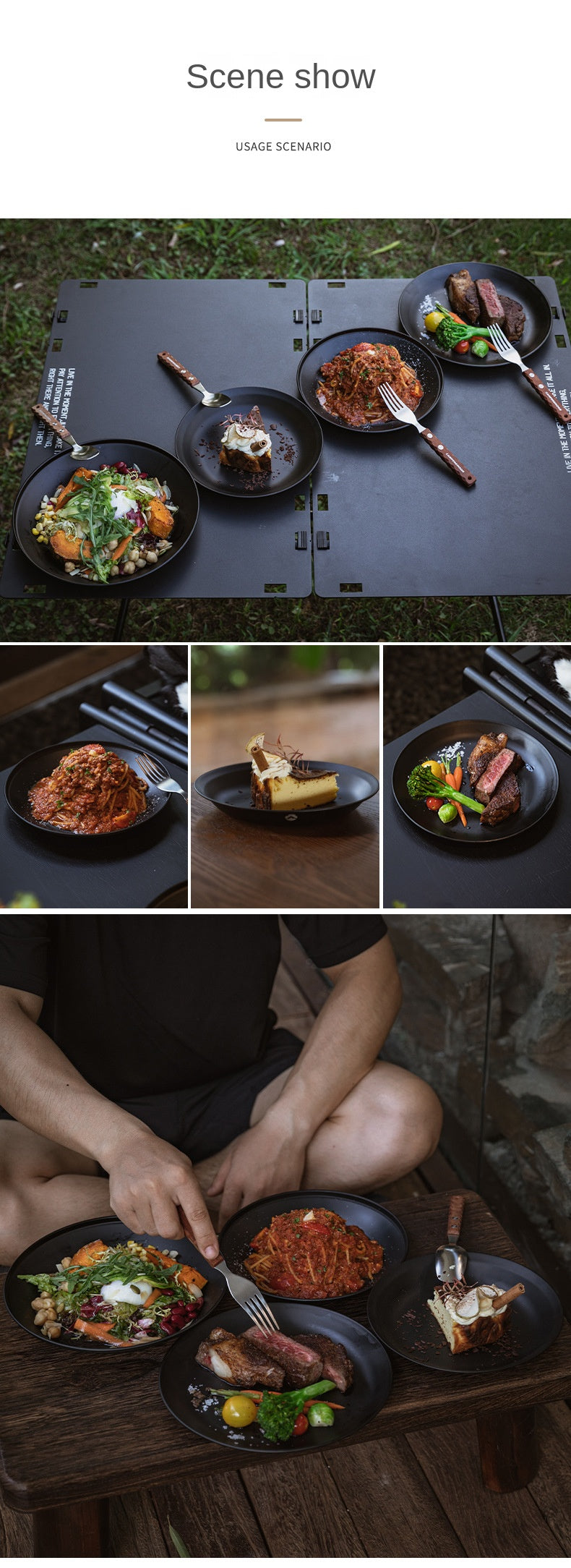 Campingmoon BKS397-1/2S Black Dinner Plate Sets Large 4/8pcs Sets Stainless Steel Outdoor Camping Dish Plate Dining Utensil With Storage Bag