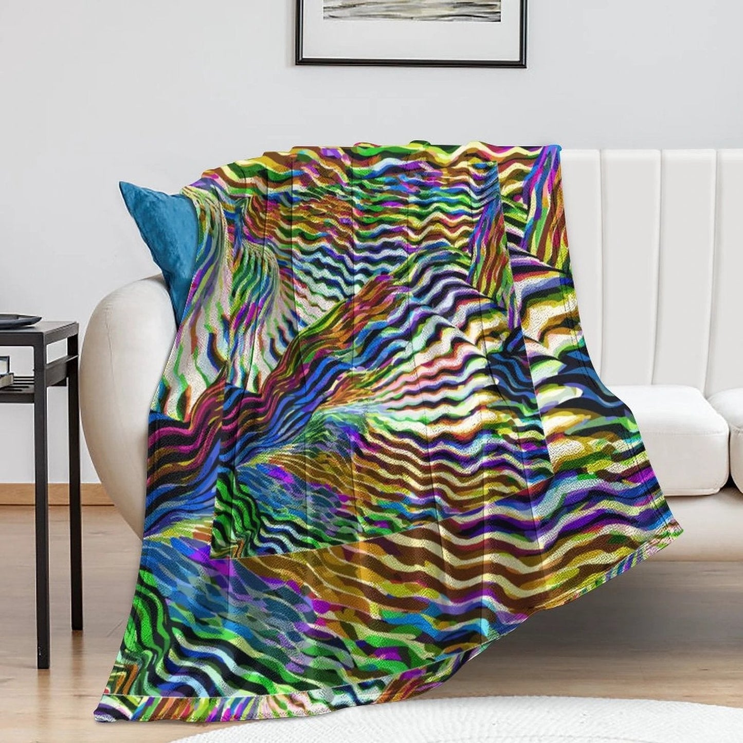 Lightning Complex AOP Flannel Fleece Blanket 40"×50" | Psychedelic Ribbon-Wave Maximalist Throw (250gsm)