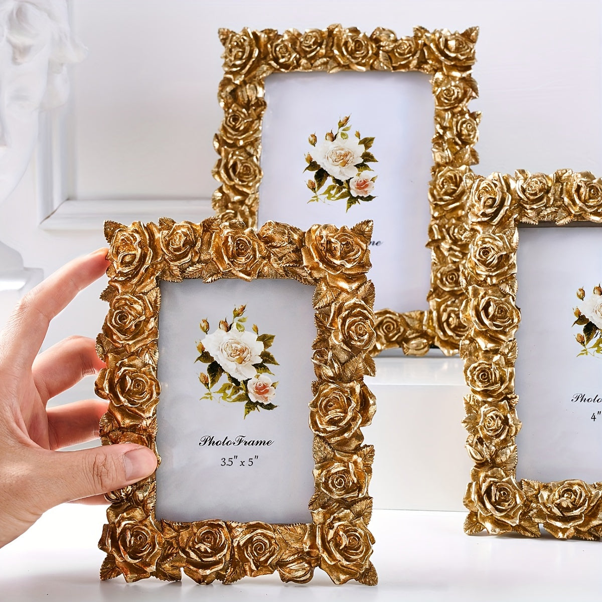 Vintage Golden Rose Lace Photo Frame - V2MD