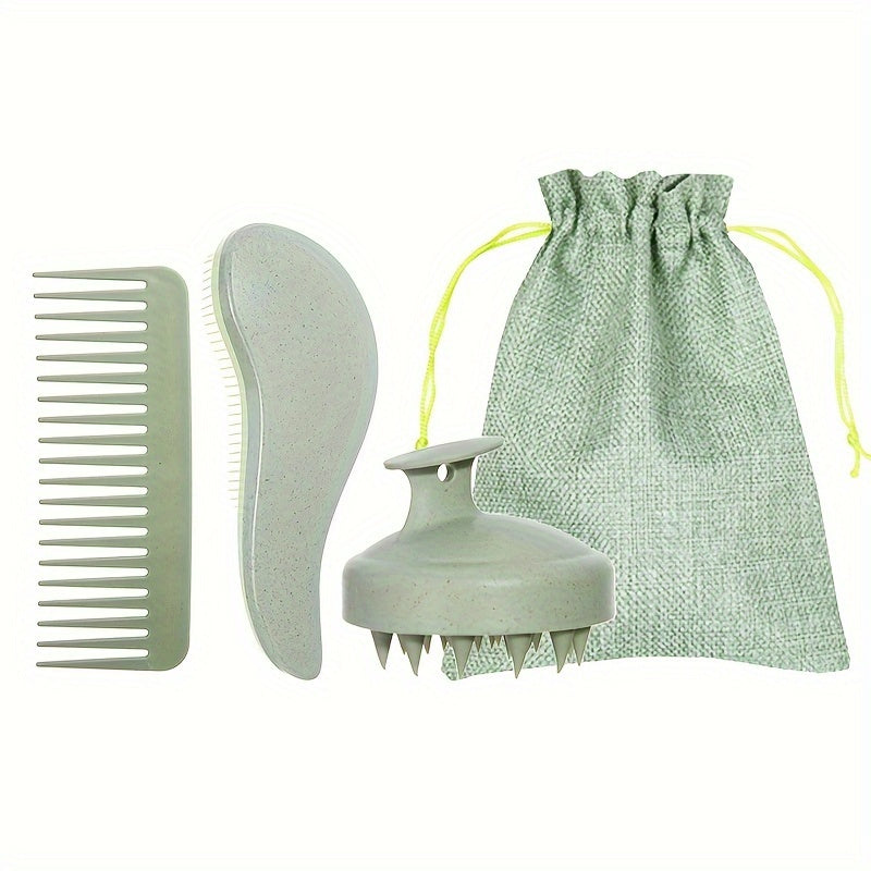 Bamboo Hair Brush Set with Soft Bristles - AKC0