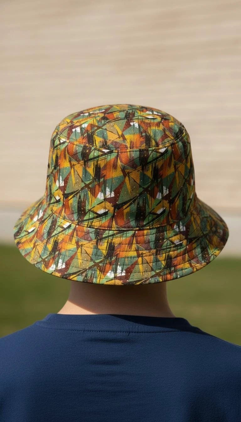 Nature Calls Abstract Leaf AOP Bucket Hat for Gorpcore Outdoor Dressers — Earthy Autumn Primal Prints Sun Hat, Hiking Camping Festival Headwear