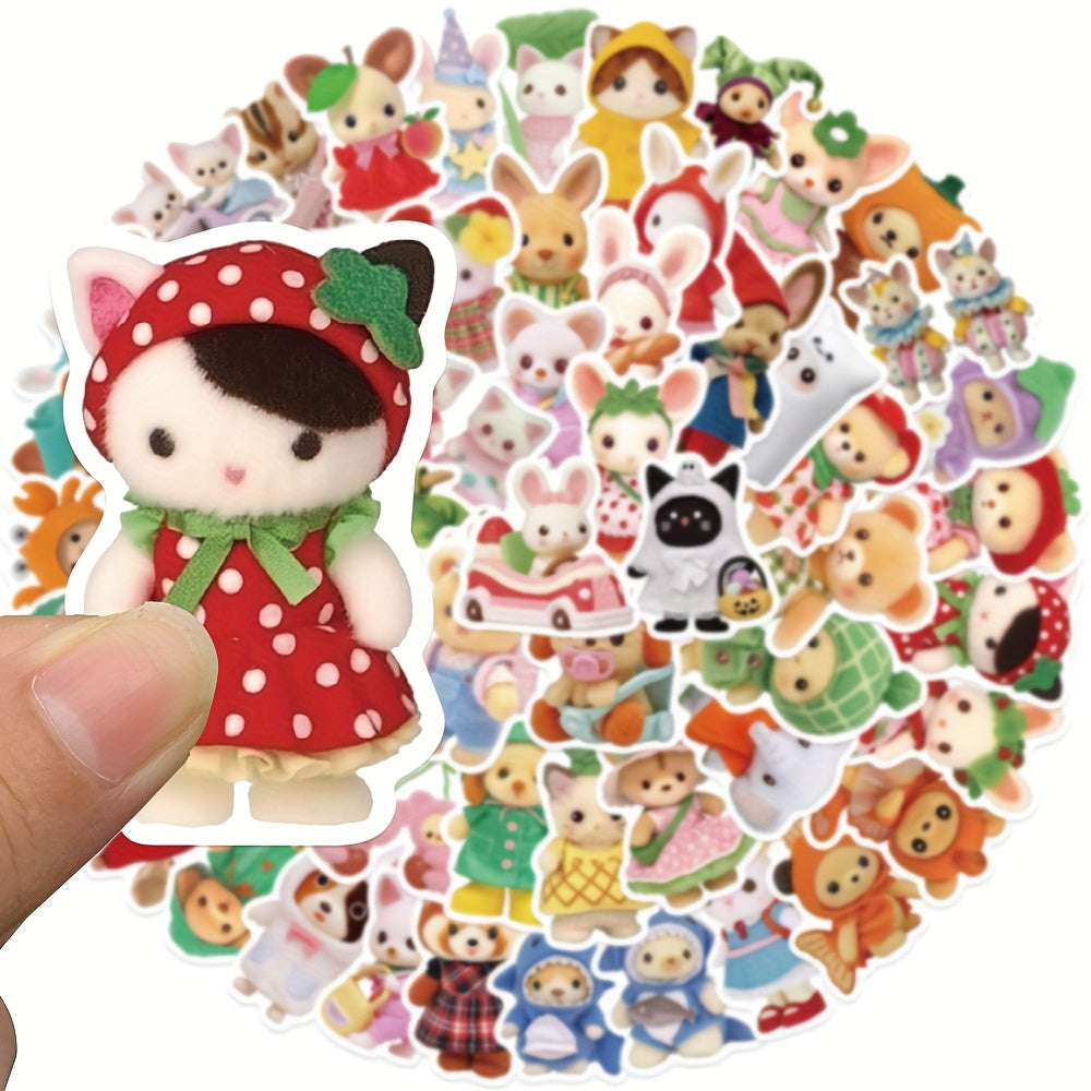 60pcs Cute Cartoon Animal & Fruit Vinyl Sticker Pack - W2SN