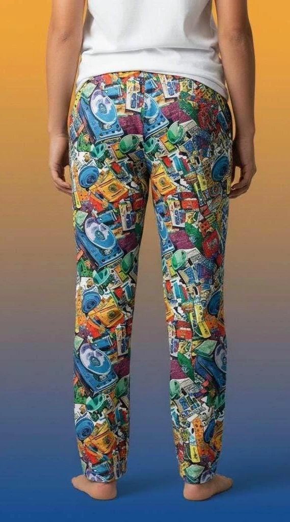 Nostalgia-Core Pajama Pants for 90s Music Lovers — Mixtape AOP Lounge Bottoms, Retro Cassette Print Sleepwear, Vintage Vibes Loungewear