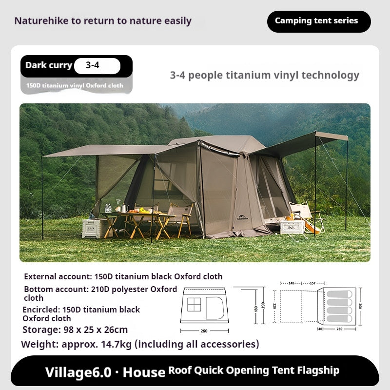 PRE-ORDER Naturehike VILLAGE 6.0 Gen 2 Flagship Edition Fast Automatic Cabin Tent Ti Black Coated Sunscreen Large 15m² Use Space 4 Person Waterproof