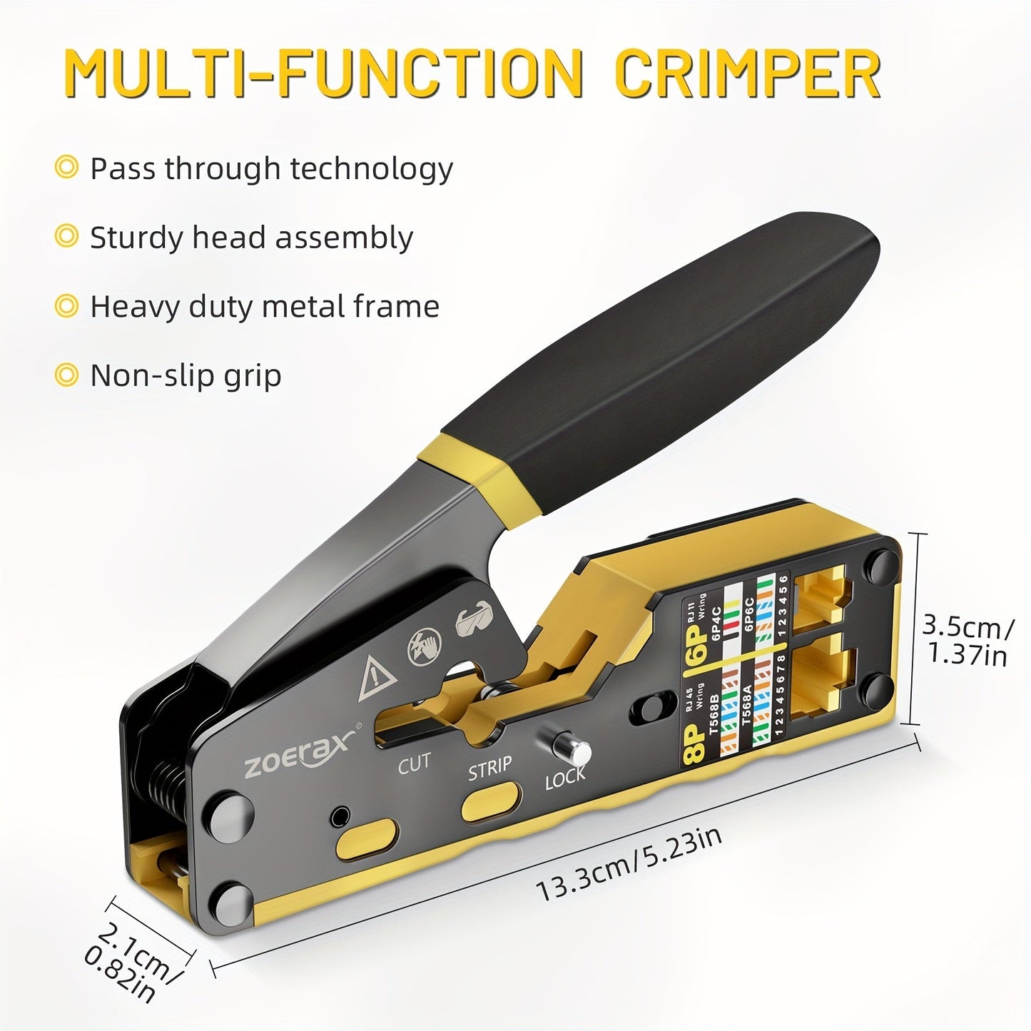 RJ45 Crimp Tool, Pass-Through Cutter for Ethernet TJR2V7L