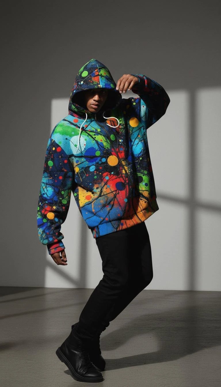Velvet Ambrosia Explosive AOP Full-Zip Hoodie - Luxury Maximalist Streetwear - Heavyweight Designer Parka