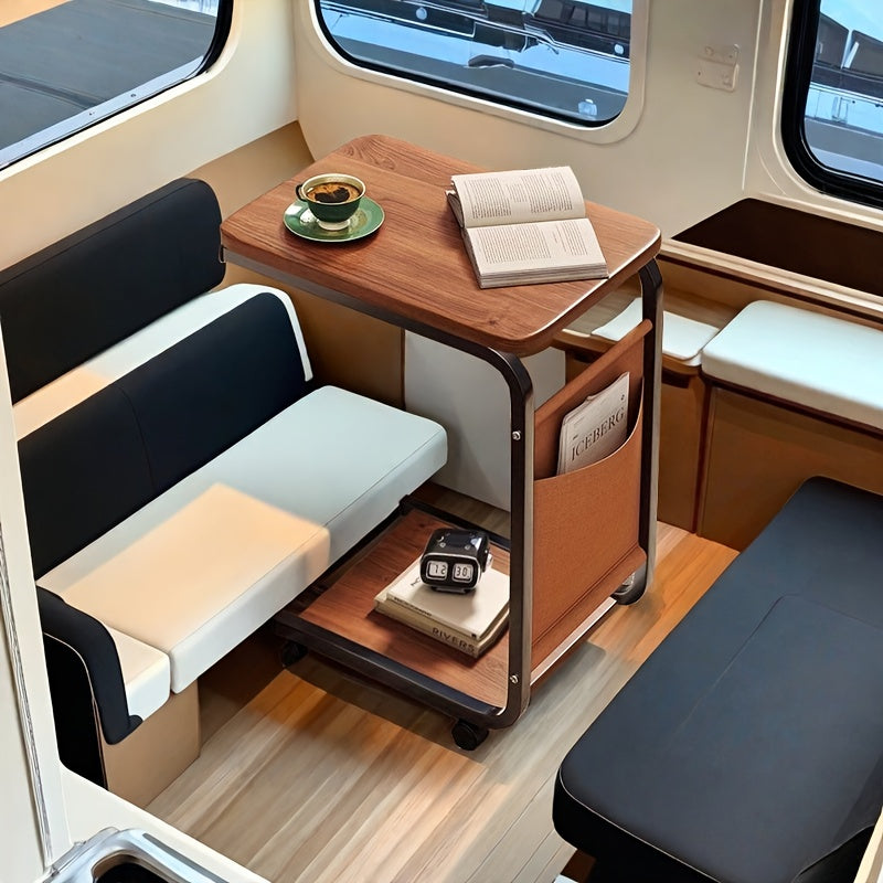 Modern Mobile Side Table with Wheels, Metal Frame TJR8M5D