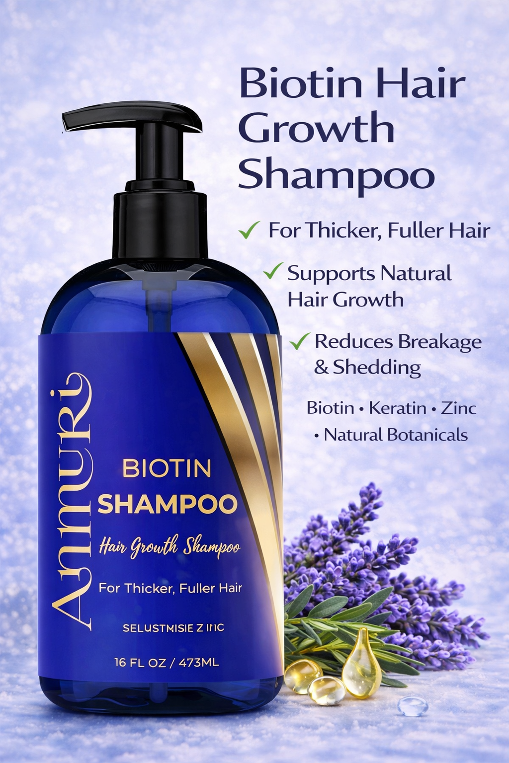 Ammuri Biotin Shampoo – DHT Blocker for Thicker, Fuller-Looking Hair | 473ml