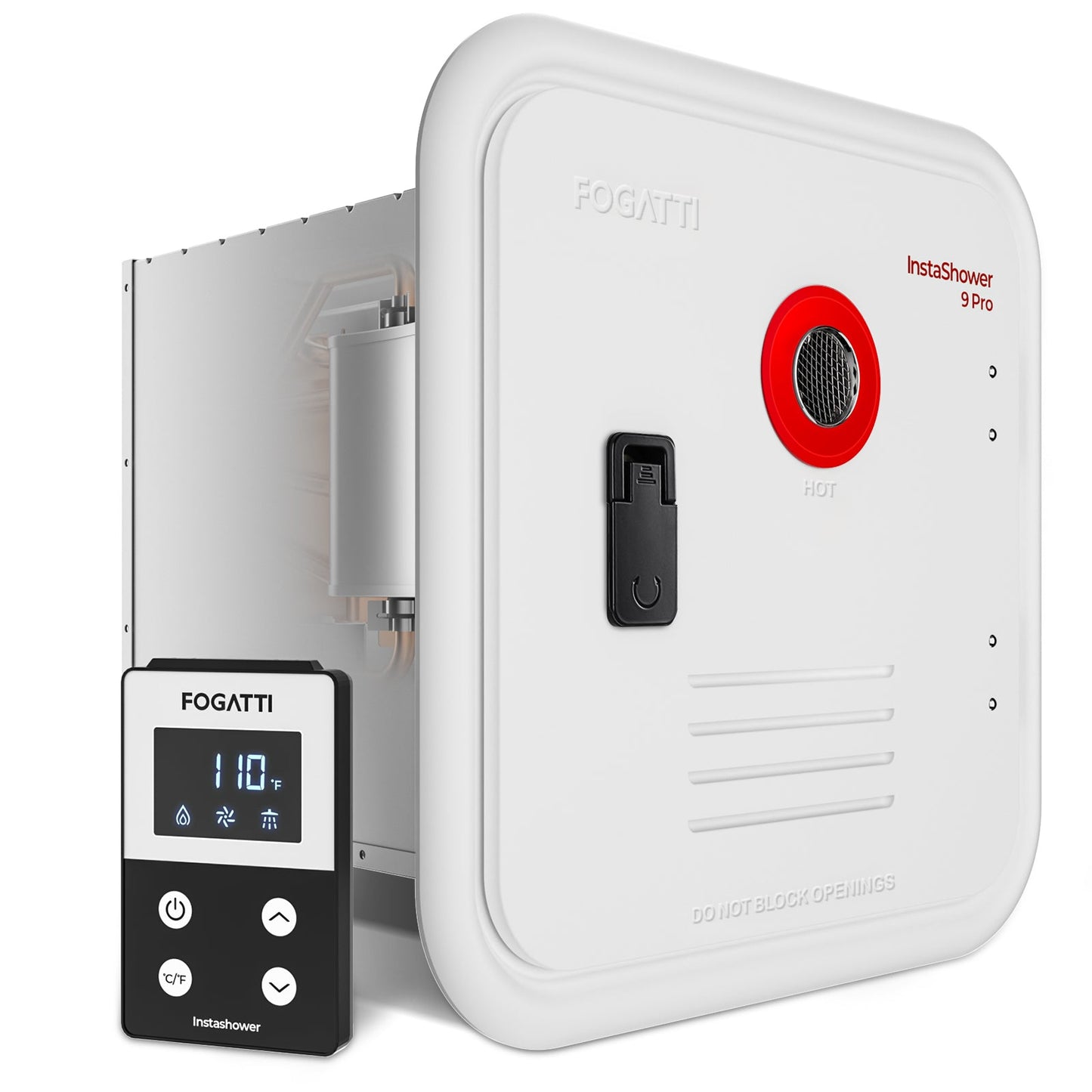 Fogatti InstaShower 9 Pro, 66,000 BTU RV Tankless Water Heater with Door & Mixing Tank