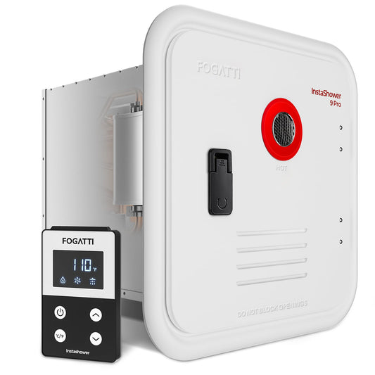 Fogatti InstaShower 9 Pro, 66,000 BTU RV Tankless Water Heater with Door & Mixing Tank