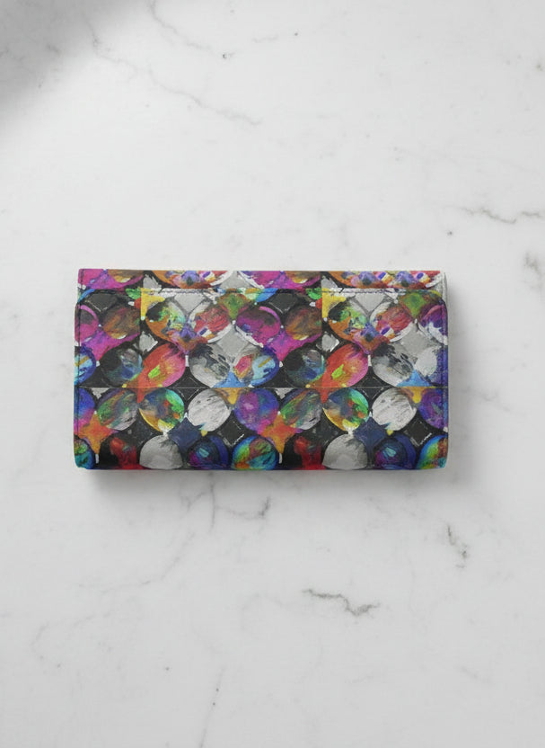 Gem Pebble Mosaic Foldable Wallet — Painted Stone Cluster AOP Multi-Card Carry, Pocket-Size Wearable Art