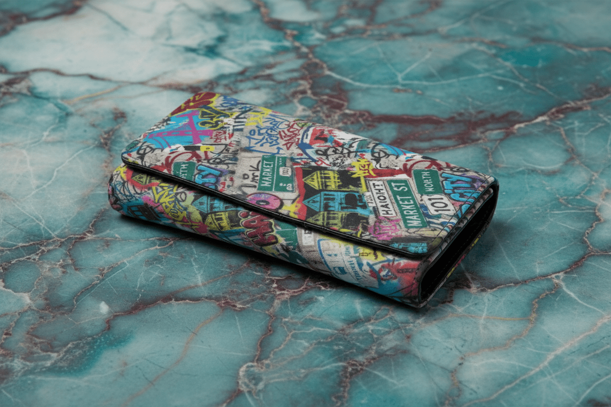 Sticker Bomb Graffiti Foldable Wallet — Street Art Collage Multi-Card Carry for Urban Collectors