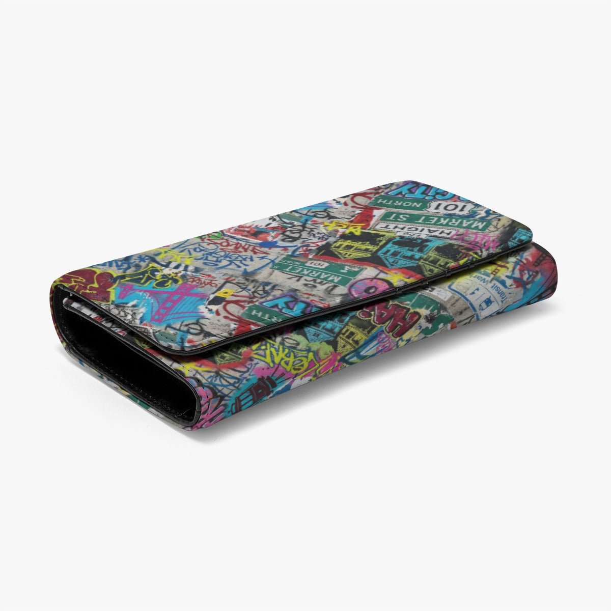 Sticker Bomb Graffiti Foldable Wallet — Street Art Collage Multi-Card Carry for Urban Collectors