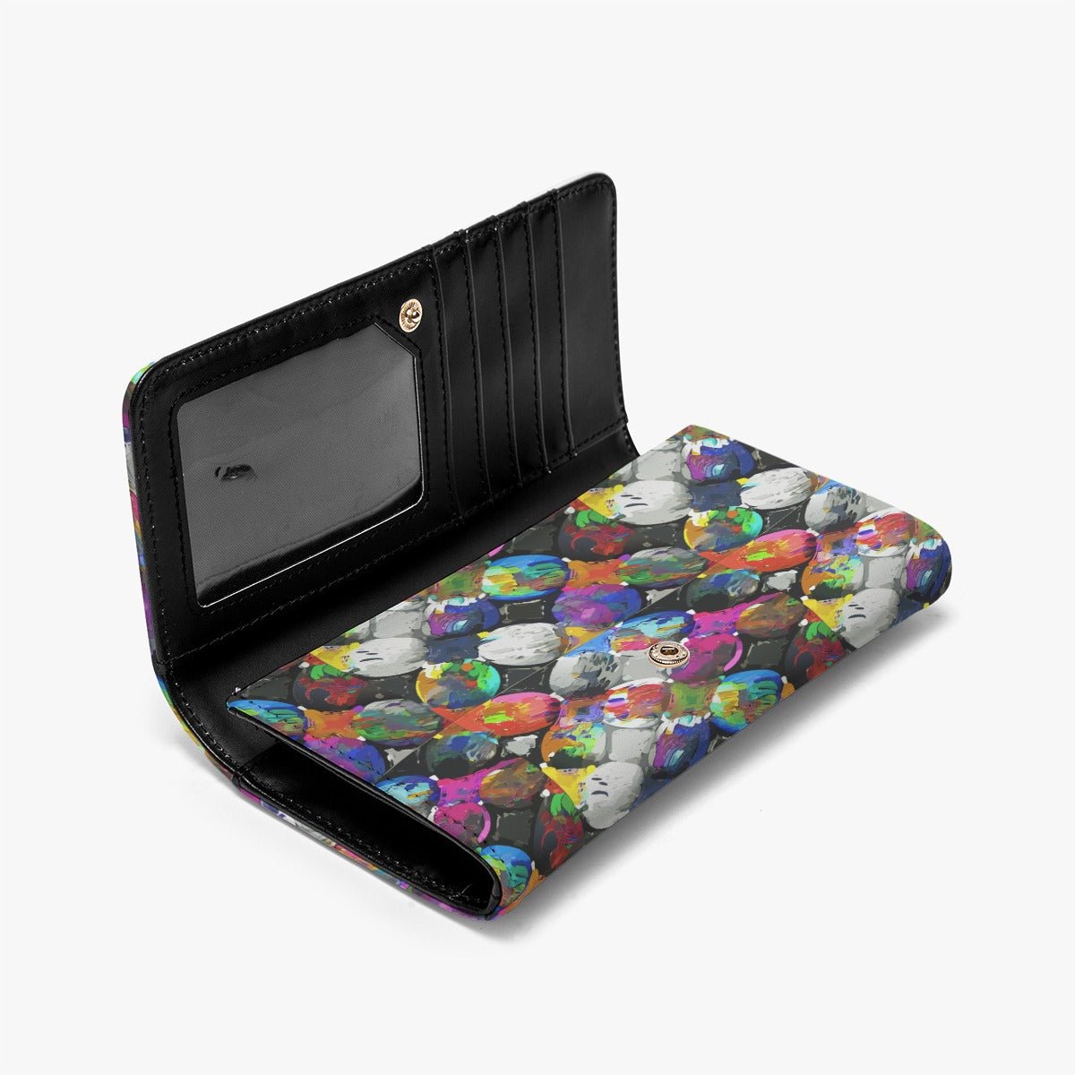 Gem Pebble Mosaic Foldable Wallet — Painted Stone Cluster AOP Multi-Card Carry, Pocket-Size Wearable Art