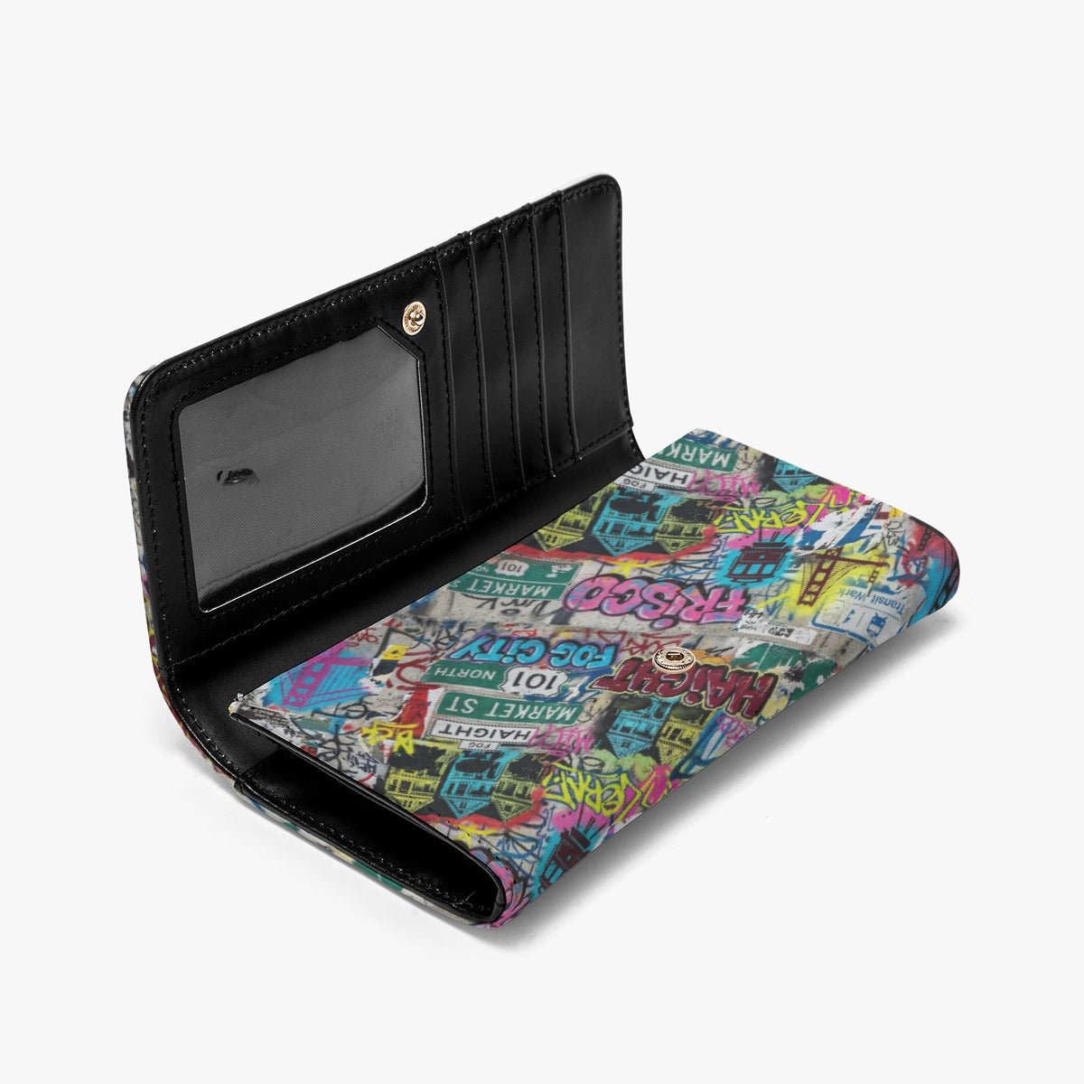 Sticker Bomb Graffiti Foldable Wallet — Street Art Collage Multi-Card Carry for Urban Collectors