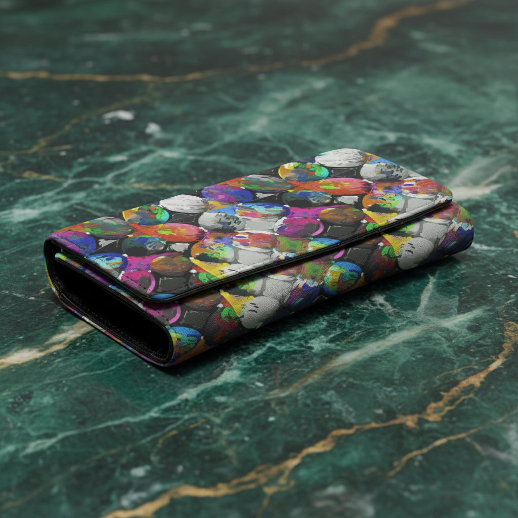 Gem Pebble Mosaic Foldable Wallet — Painted Stone Cluster AOP Multi-Card Carry, Pocket-Size Wearable Art