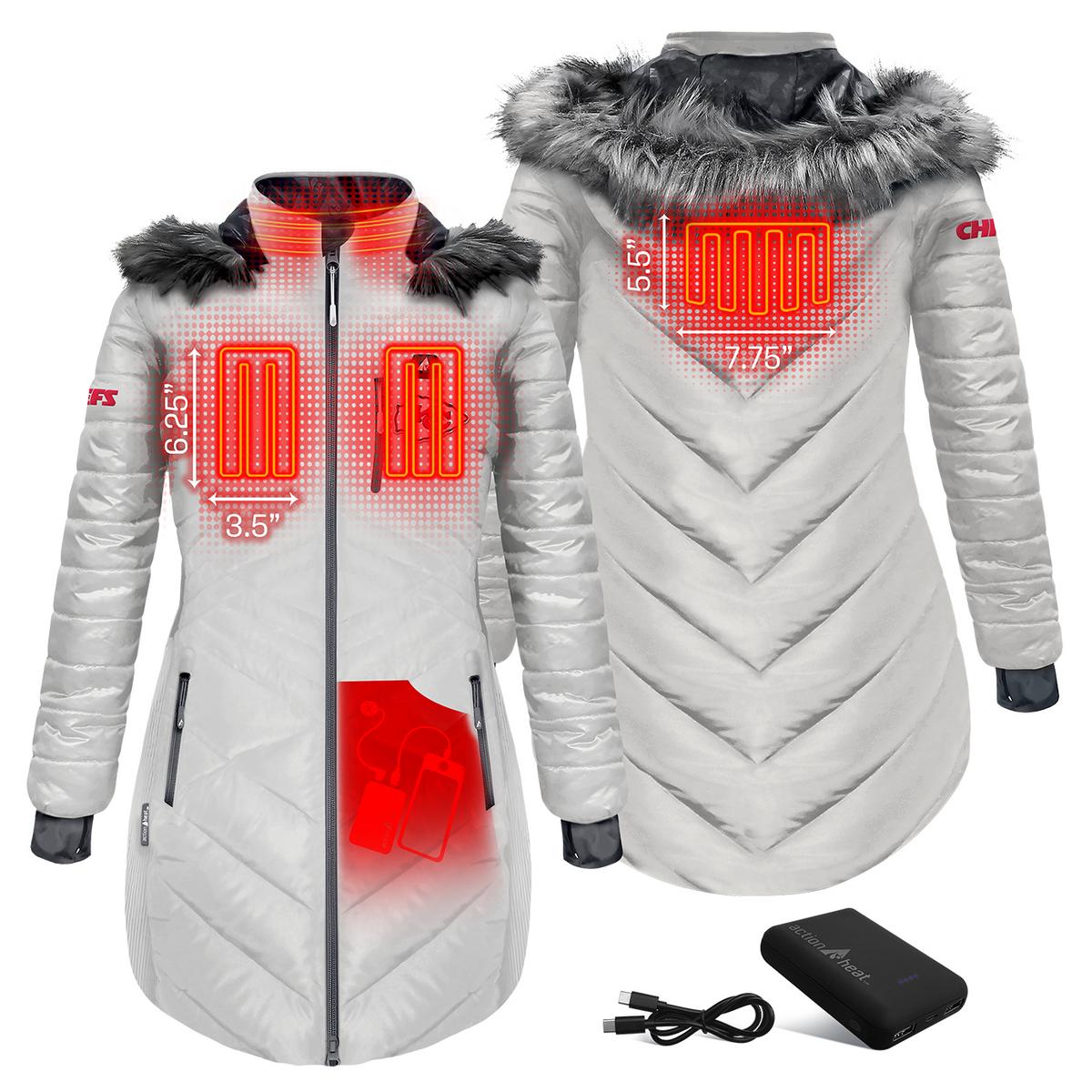 ActionHeat Kansas City Chiefs 5V Women's Long Puffer Battery Heated Jacket