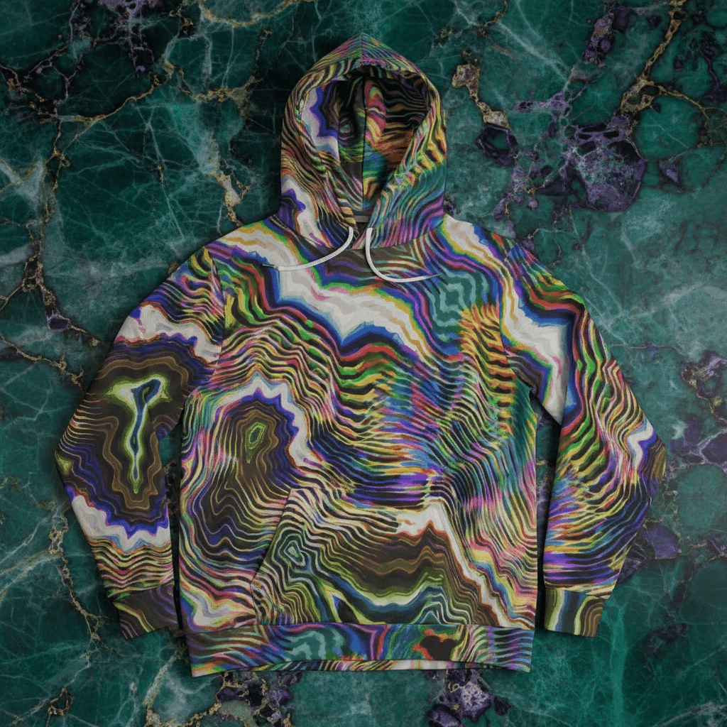 Glitch Art AOP Pullover Hoodie — Mind Trip Psychedelic Swirl Streetwear For All Genders