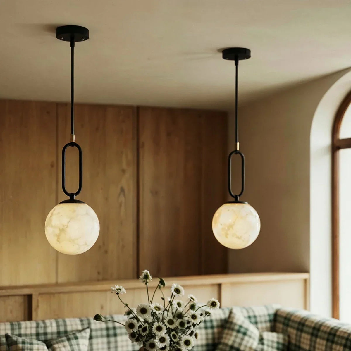 Natural Marble Gong Pendant Light With Warm Light Glow