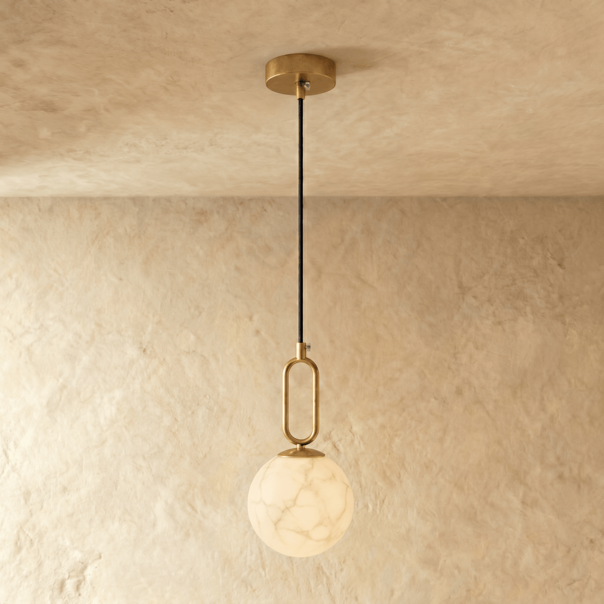 Natural Marble Gong Pendant Light With Warm Light Glow