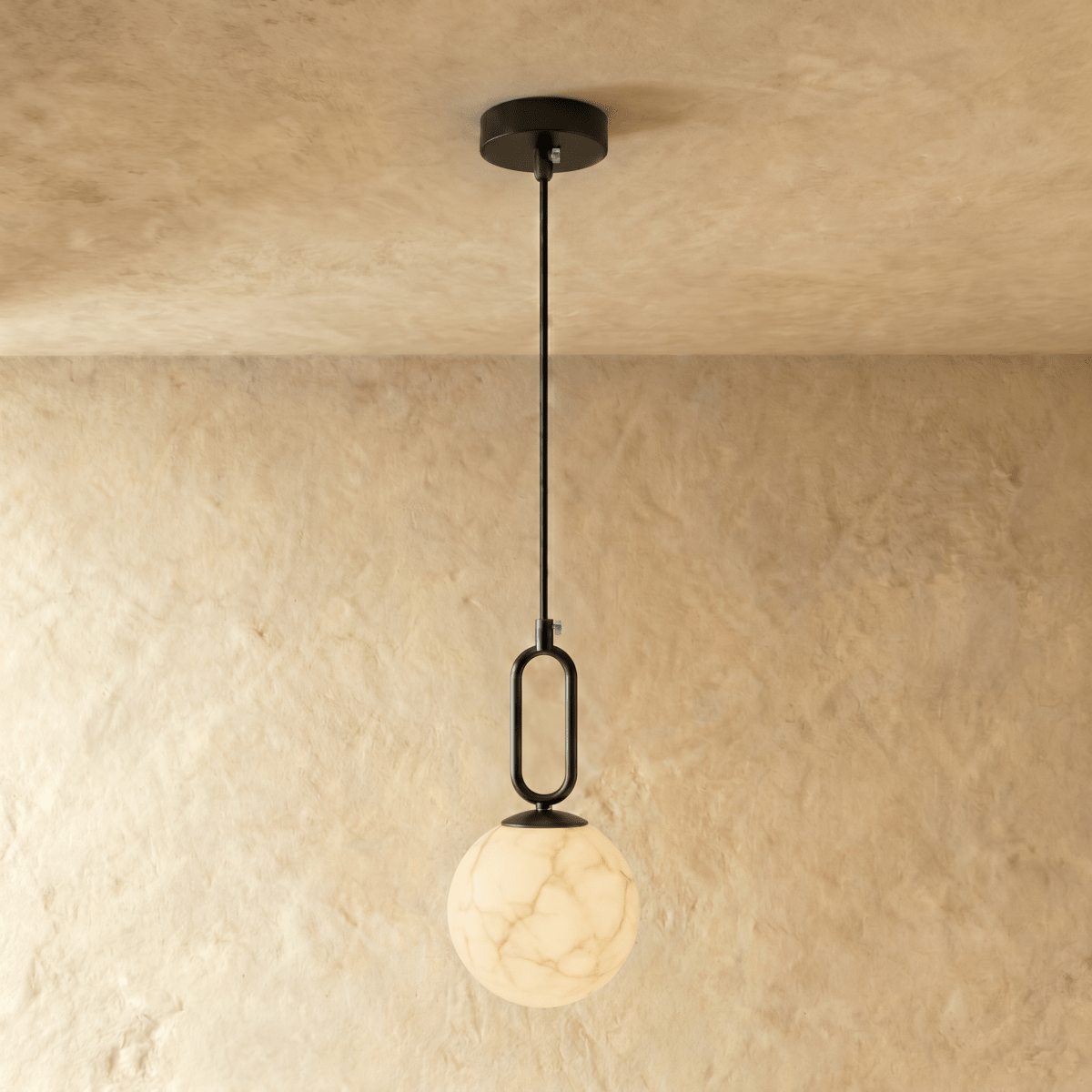 Natural Marble Gong Pendant Light With Warm Light Glow