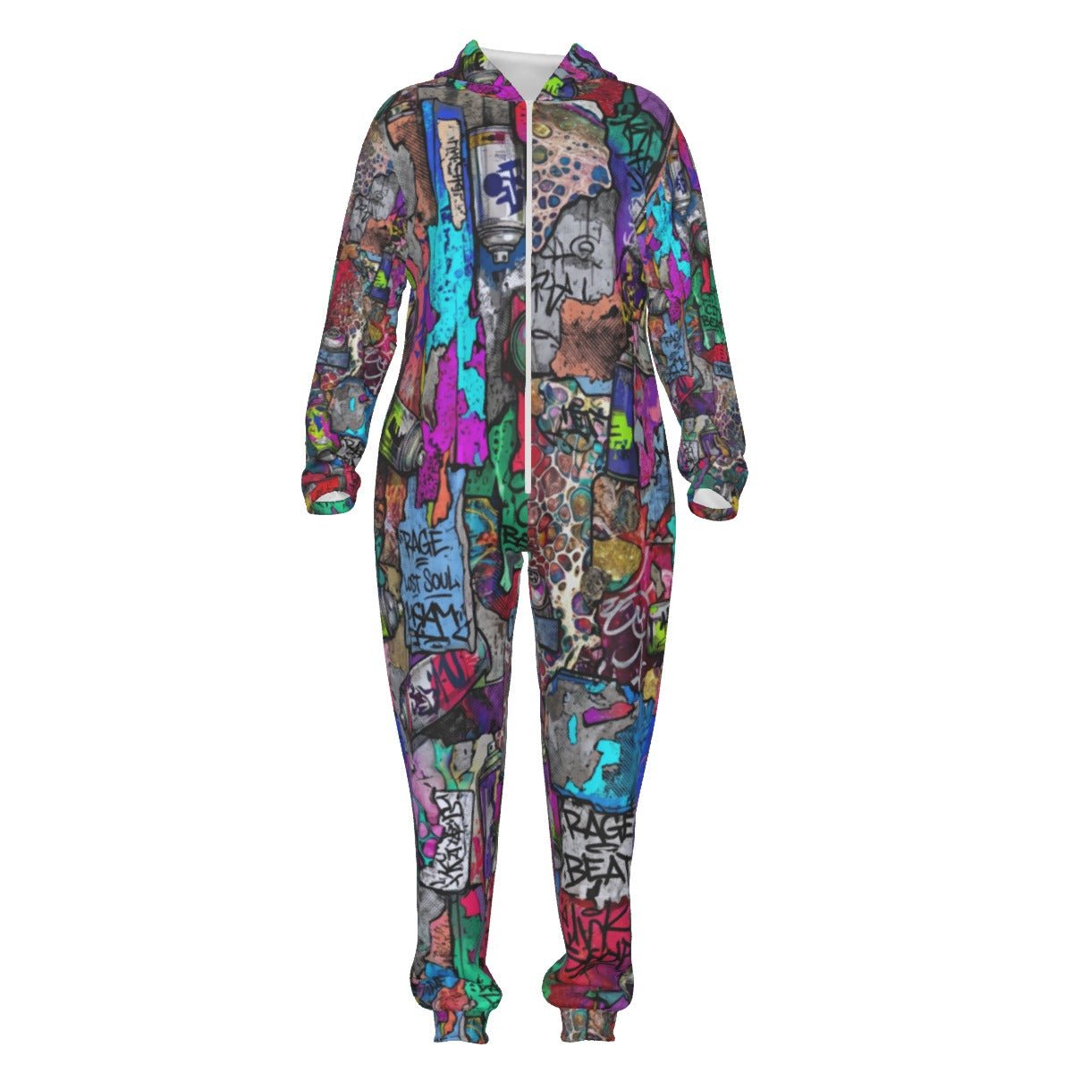 Graffiti AOP Heavyweight Jumpsuit for Everything Mashup Maximalists — 310gsm Bold Street Art All-Over Print, Skull Festival Streetwear
