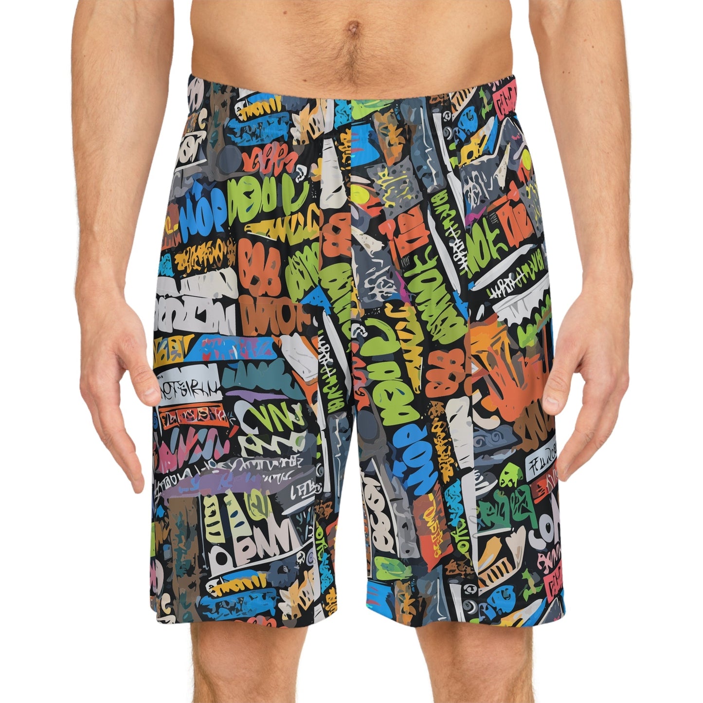 Graffiti Basketball Shorts for Hoop Culture Heads — Concrete Chaos AOP Streetwear, Festival Gym Wear, Loud Athletic Bottoms, Skater Shorts