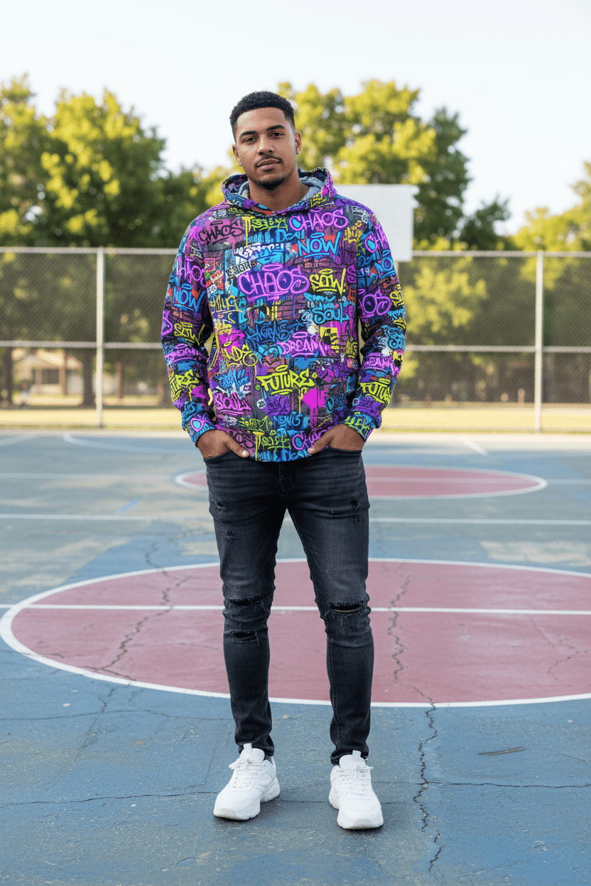 Graffiti Chaos Hoodie — Neon Street Art All-Over Print