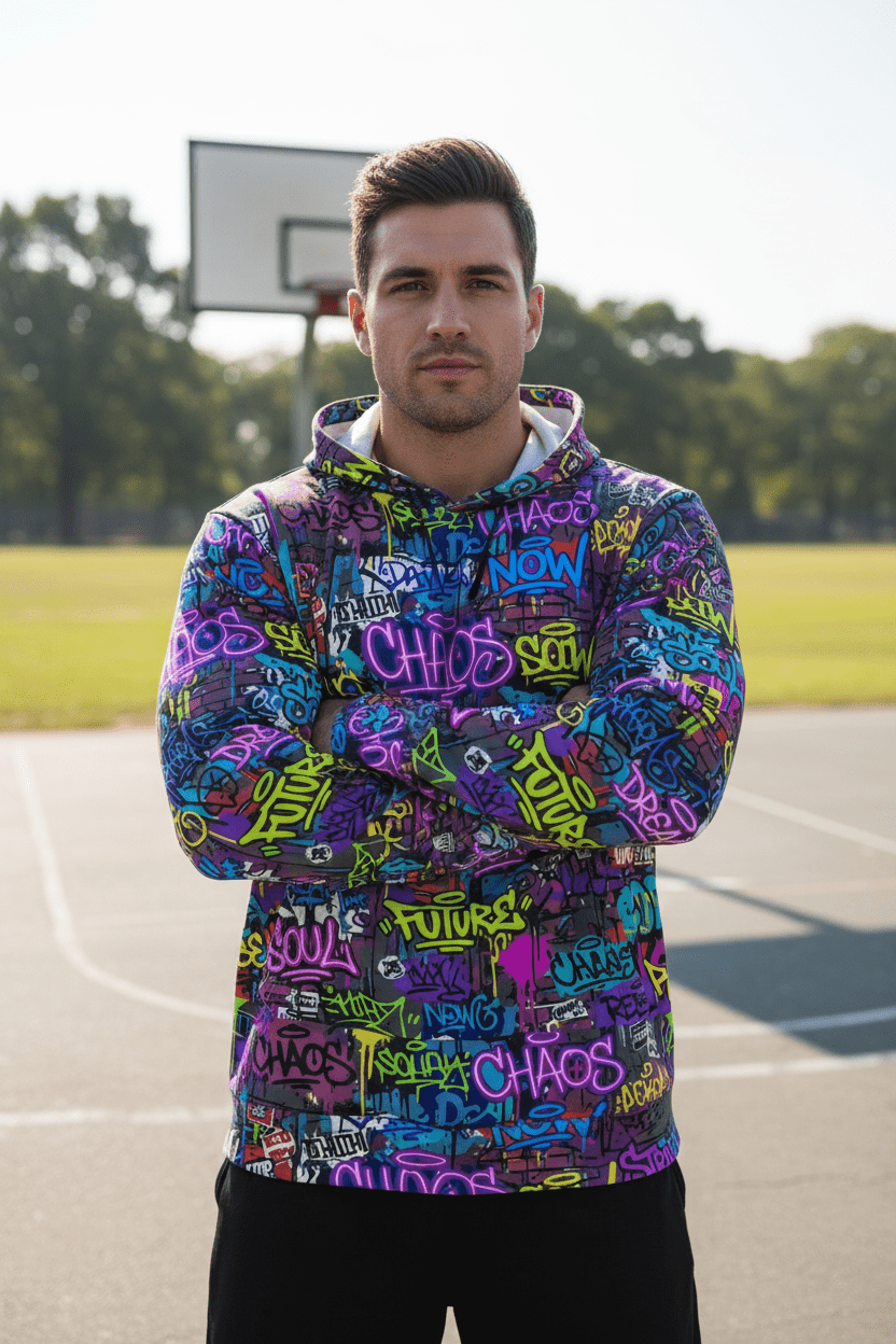 Graffiti Chaos Hoodie — Neon Street Art All-Over Print