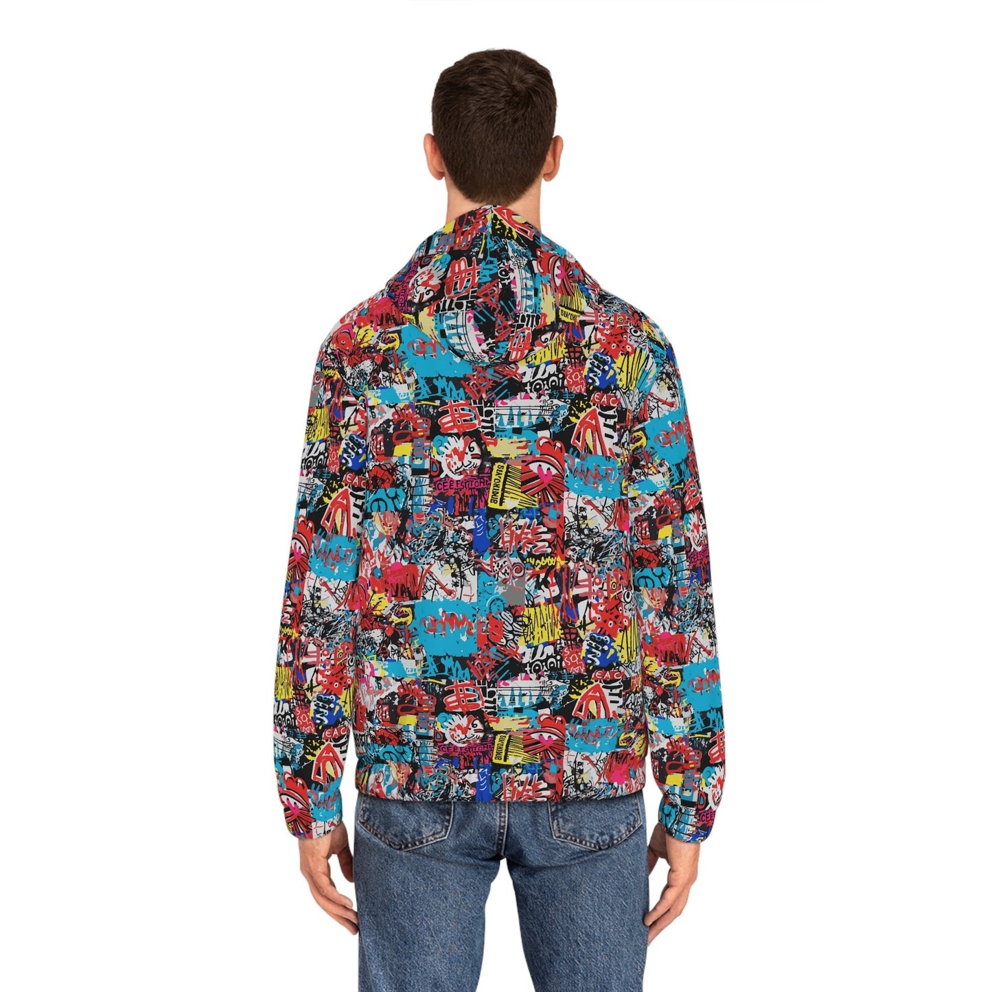 Graffiti Collage Full-Zip Hoodie for Streetwear Collectors — Layered AOP Urban Art Statement, Lightweight Festival Layer