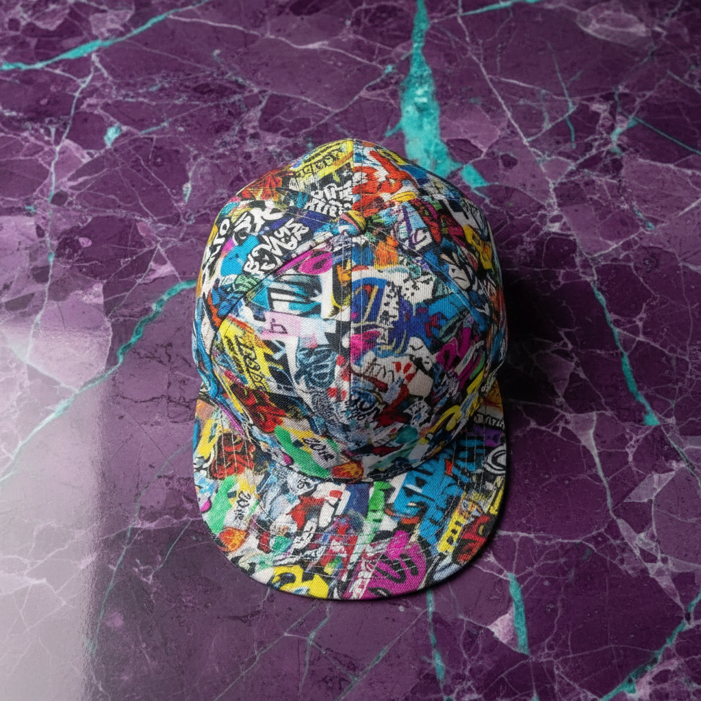 Graffiti Newspaper Collage Snapback Hat | Urban Street Art AOP Flat Brim Cap for Streetwear & Skate Culture